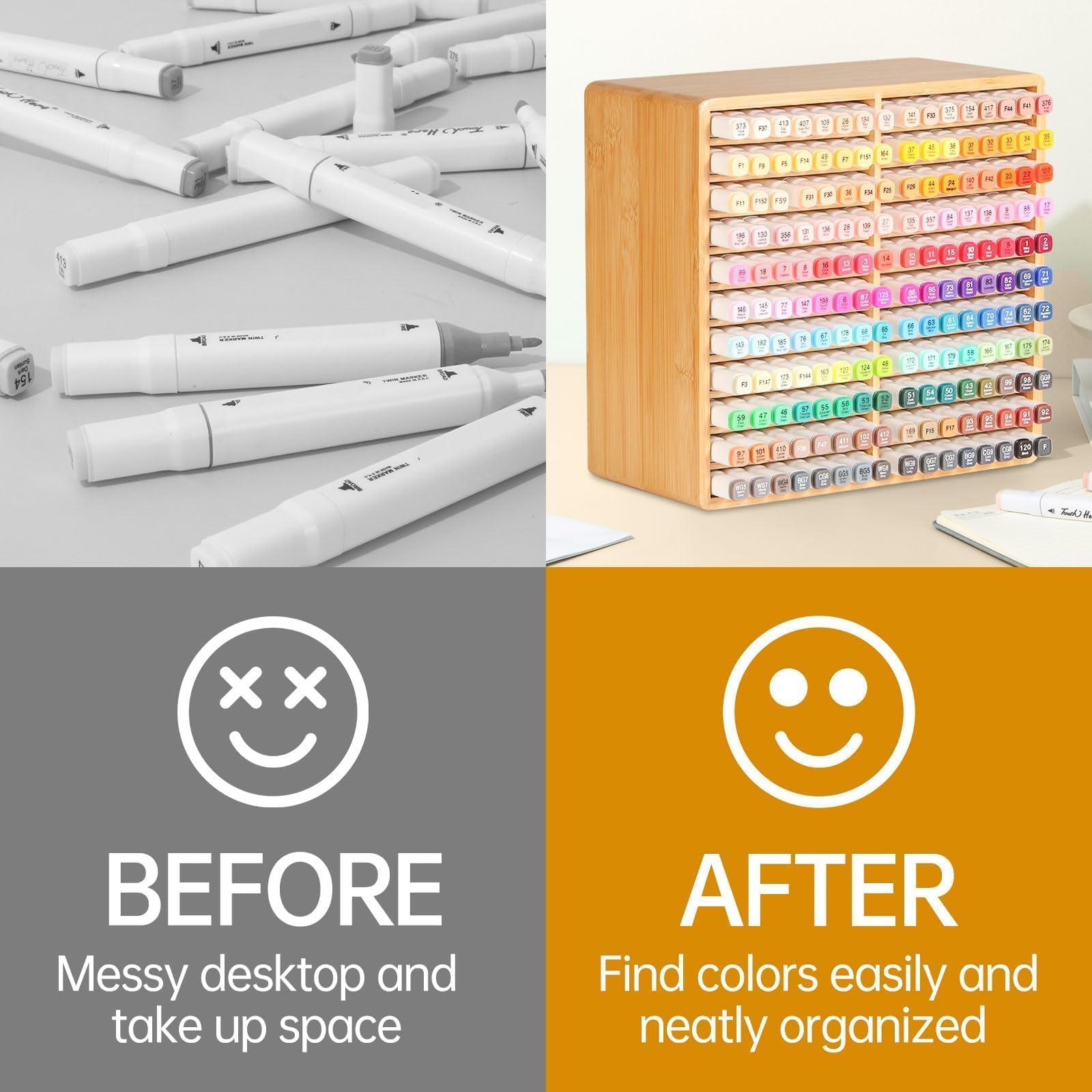 walowalo Markers Organizer Hold 176 Markers Birthday Gifts Bamboo Pen Holder Art Supply Pencil