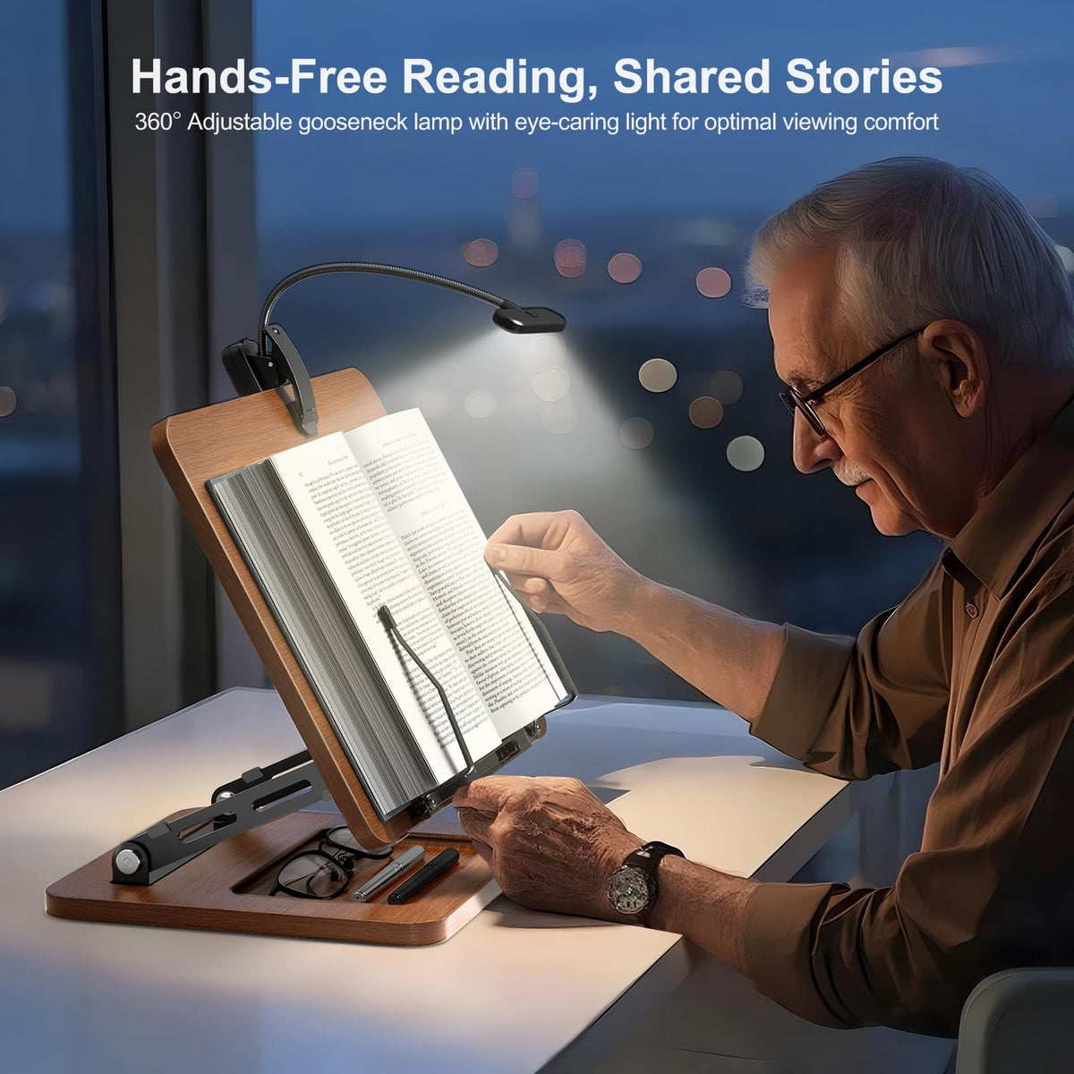 OPTIXCELL Book Stand with Light, Hands Free Book Holder, Gifts Book Lovers