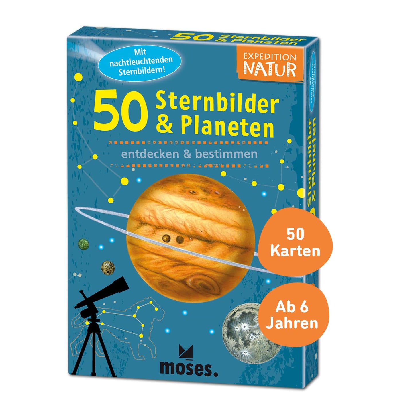 Moses 9740 Expedition Natur - 50 Sternbilder und Planeten| Bestimmungskarten im Set | Mit
