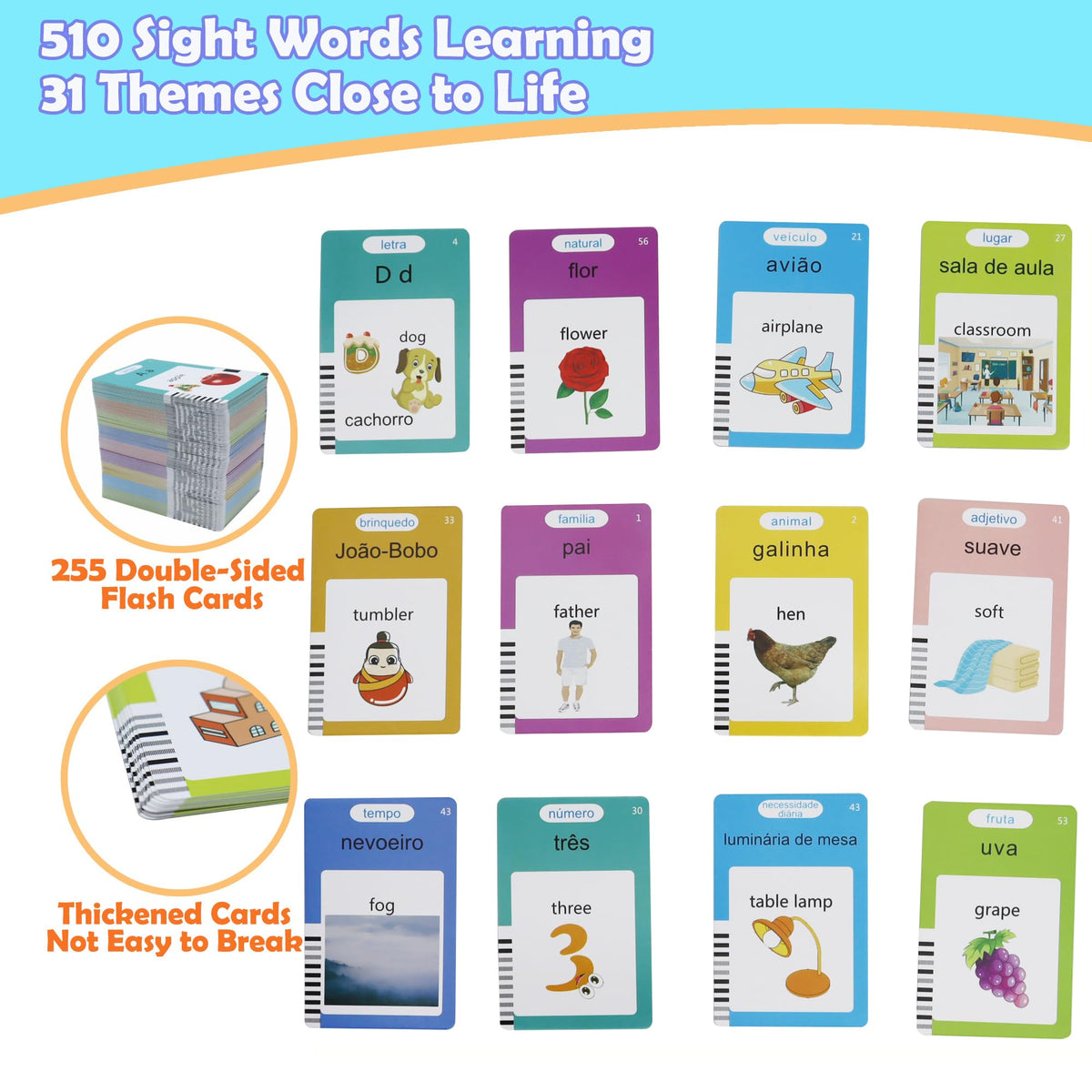 MAYAPHILOS 510 Sight Words Brazil Portuguese & English Talking Flash Cards