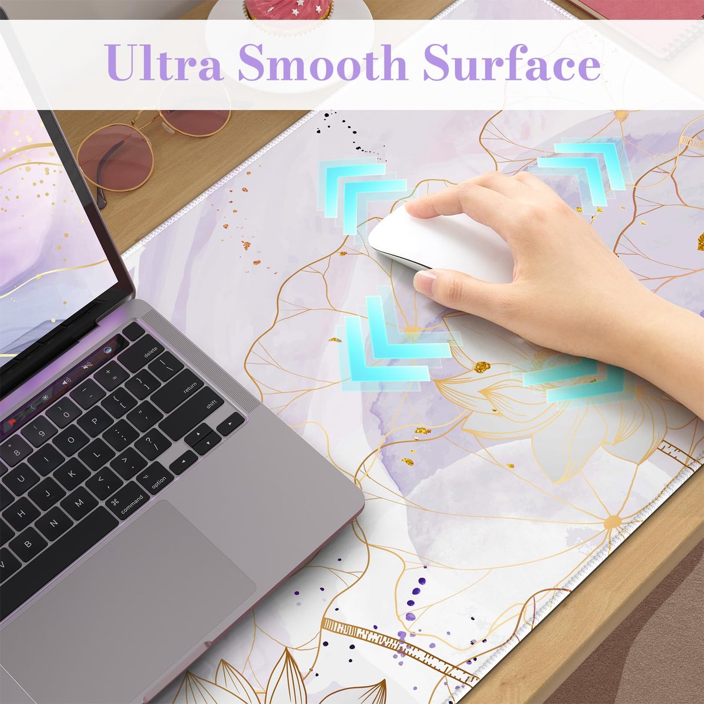 iCasso Desk Cover Mat, Extra Large Lotus Mouse Pad, Purple Lotus Leaf