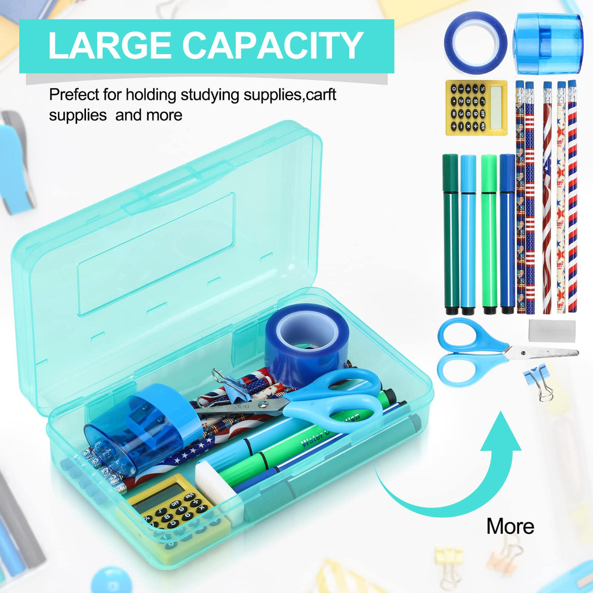 Leelosp 12 Pack Pencil Boxes Bulk, Large Plastic Case,Jade