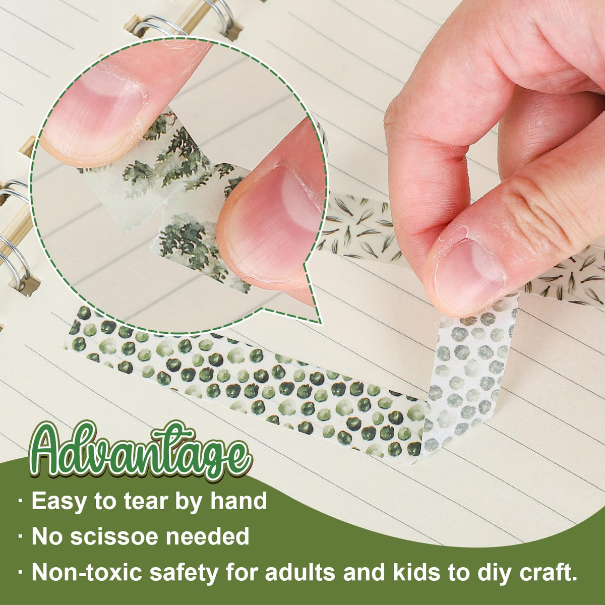 Whaline 12 Rolls Green Forest Washi Tape Watercolor Greenery Holiday Masking Tape Woodland Green