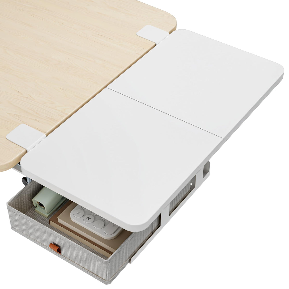 PEGZONE Desk Extender Tray, 24" x 12", with Storage Drawer, Medium, White