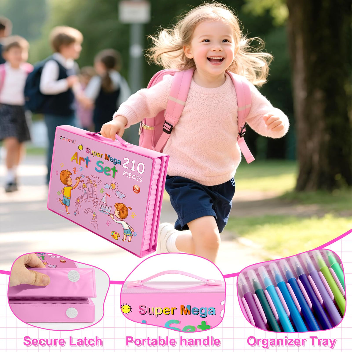 GOTIDEAL Art Supplies, Kids Art Set, 210 PCS Art Kit, Age 6-12, Pink