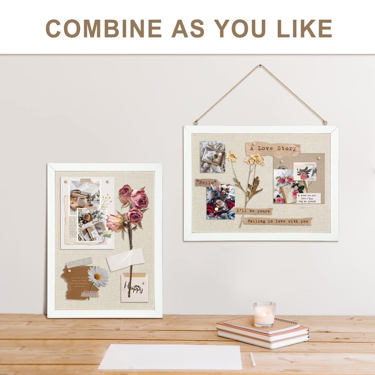 AMUSIGHT 2-Pack Double-Sided Wood Framed Cork Board with Linen, 16" x 12"