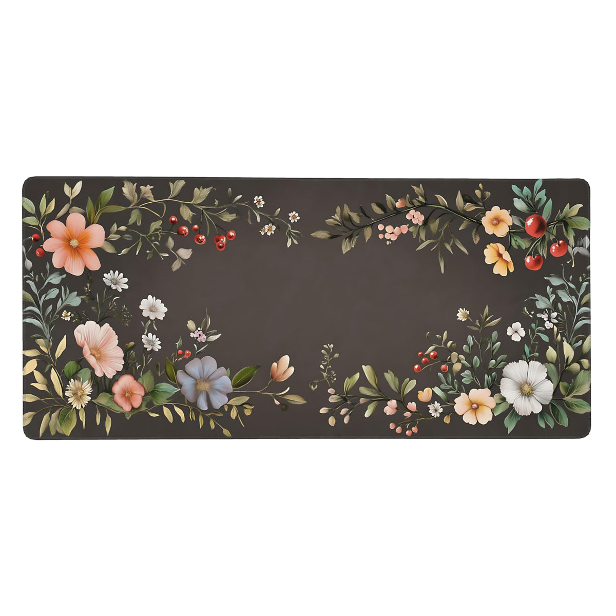 Cute Floral Aesthetic Wildflower Gaming Mouse Pad, Dark Charcoal Cottagecore Desk Mat with