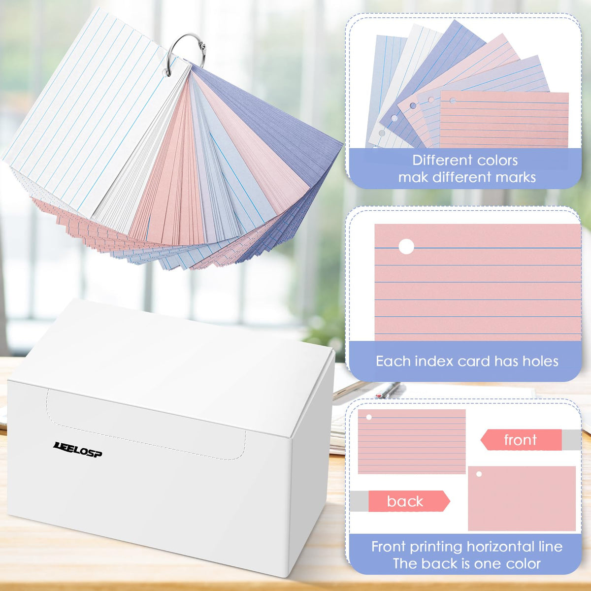 Epakh 300 Pcs Index Cards with Rings, 3 x 5 Inch, Stylish Colors