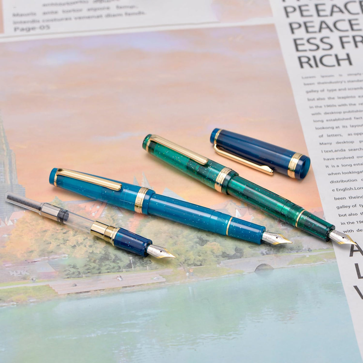 3 Jinhao 82 Fountain Pens Extra Fine Transparent Starlight with Converter
