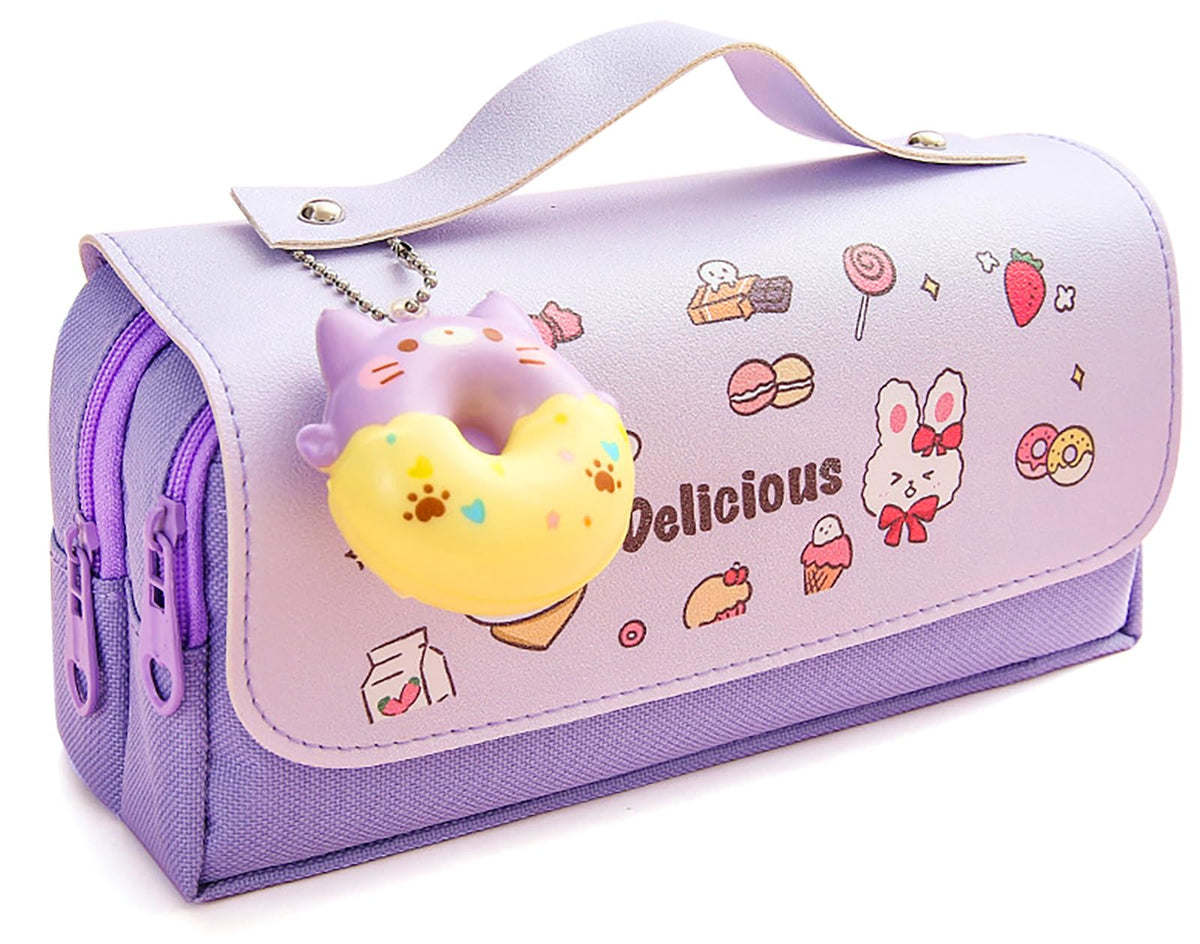 Pencil Case for Girls, Kids Large Capacity Cute Pencil Box with Compartments School Organizer Pen