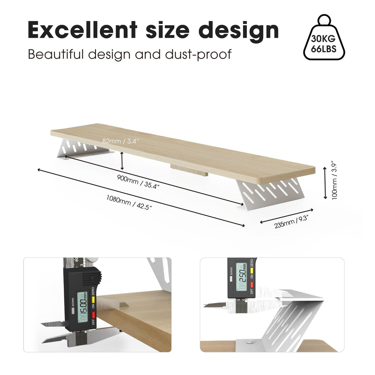 Fenge Monitor Stand Riser, Wooden & Metal Desk Shelf Organizer, Oak
