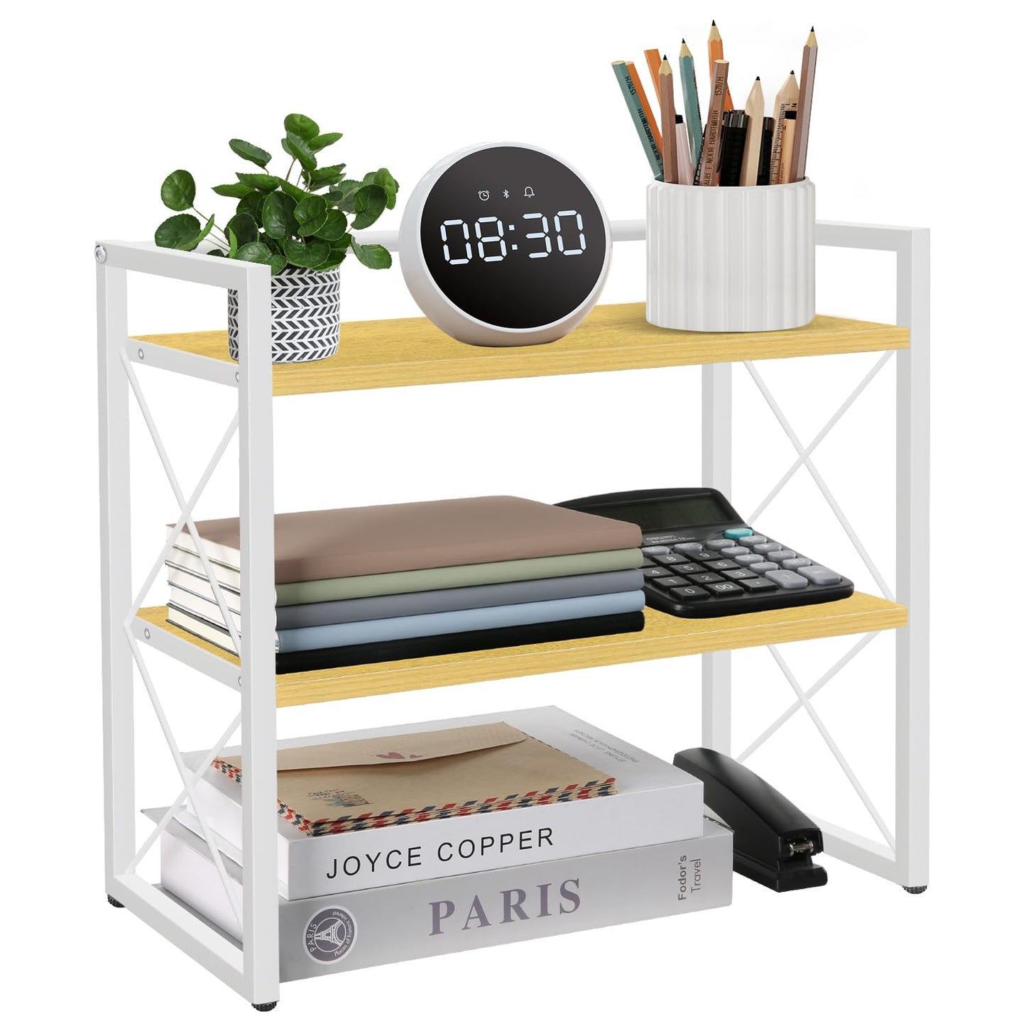 YINMIT Desktop Shelf Organizer, 2 Tier Office Shelves, Wood Desk Organizer Storage Rack and
