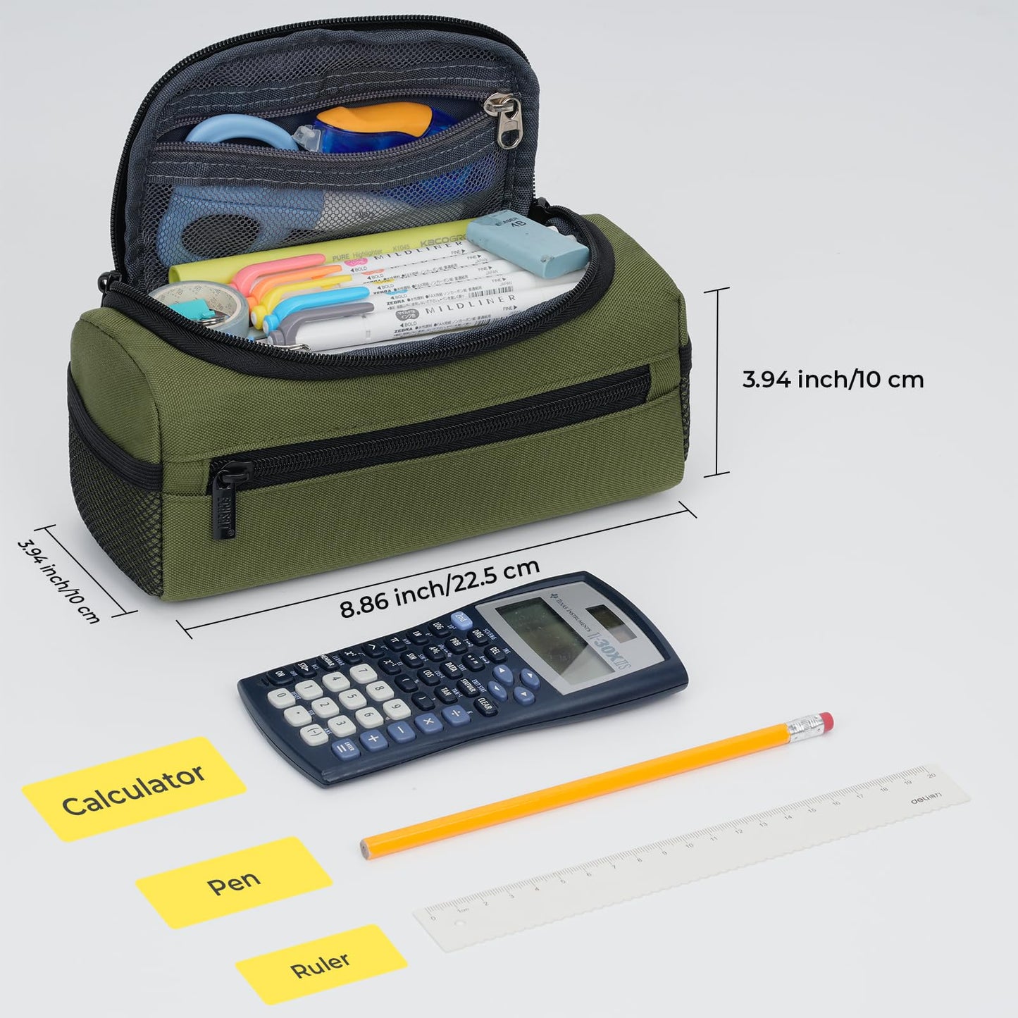 ECHSRT Large Pencil Case Organizer, Big Capacity U-Shaped Pen Pouch, Green