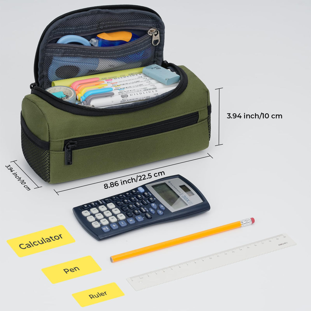 ECHSRT Large Pencil Case Organizer, Big Capacity U-Shaped Pen Pouch, Green