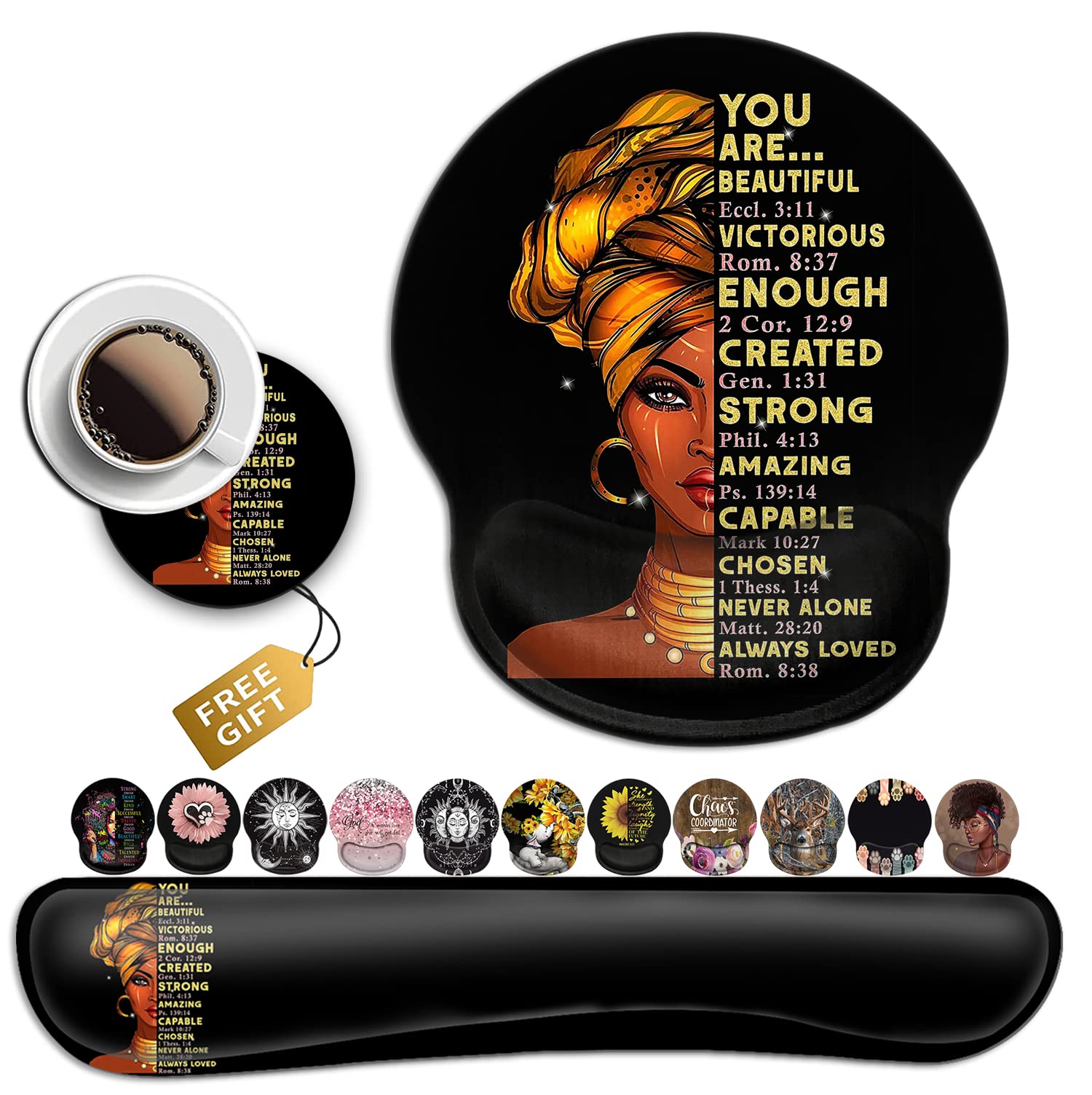 Black Mouse Pad with Stitched Edge Non-Slip Rubber Base, Office Accessories Desk Decor for