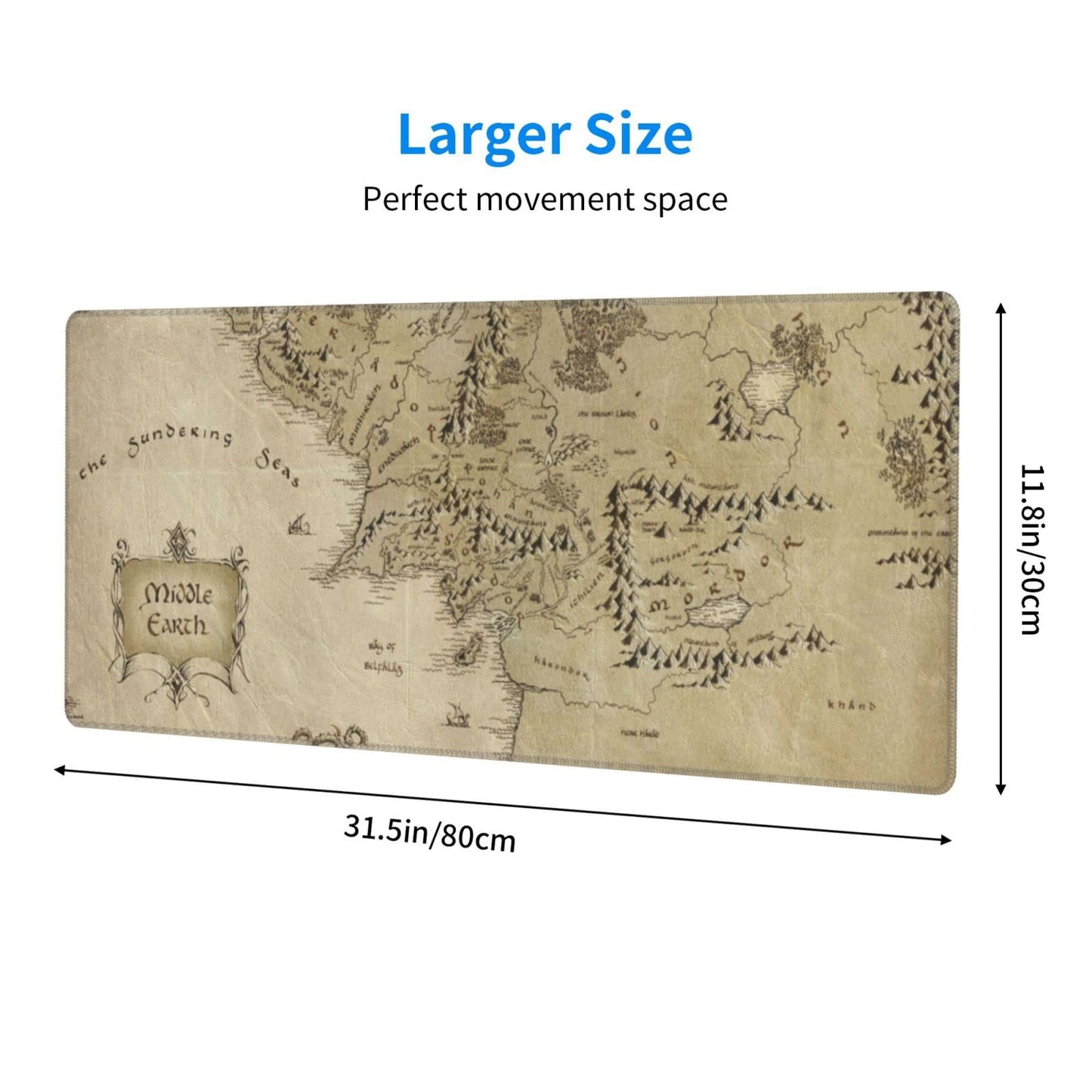 Middle Earth Map Extended Large XXL Gaming Mouse Pad Mat ( 31.5 x 11.8 in ), Mousepad Keyboard with
