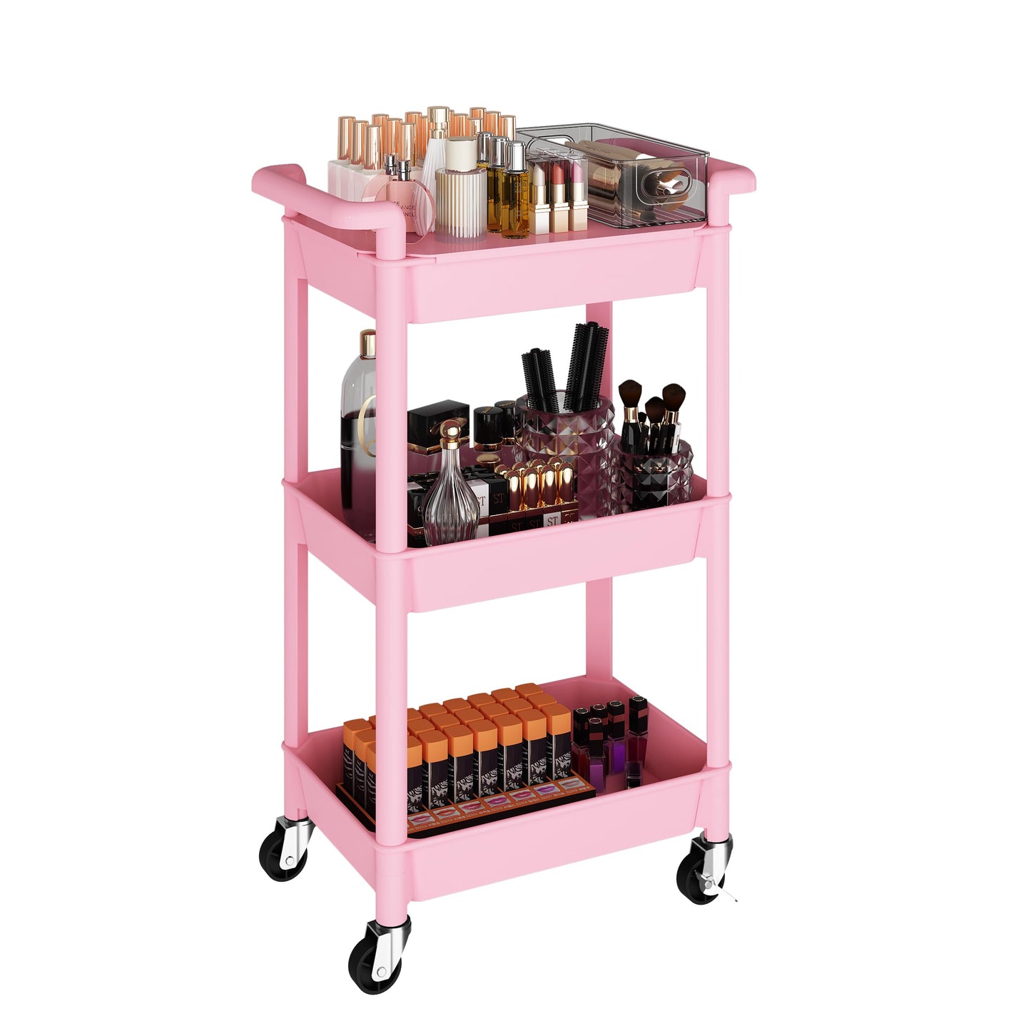 MIOCASA Utility Rolling Cart with Cover Top Board, 3-Tier Kitchen Storage Organization, Art Cart