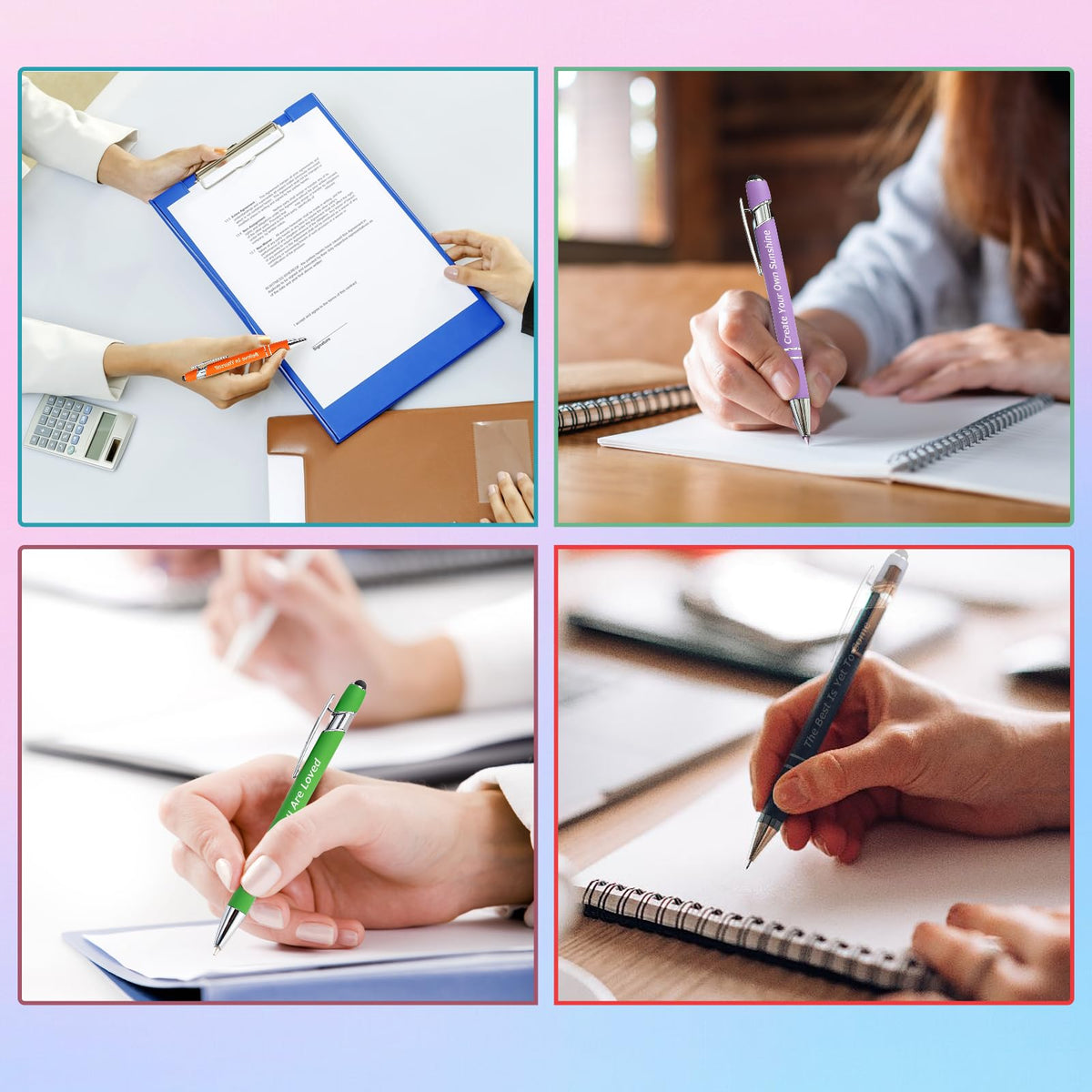 LUAVIARU 100 Piece Inspirational Pens Kit with Stylus Tip & Sayings – 50 Motivational Pen + 50