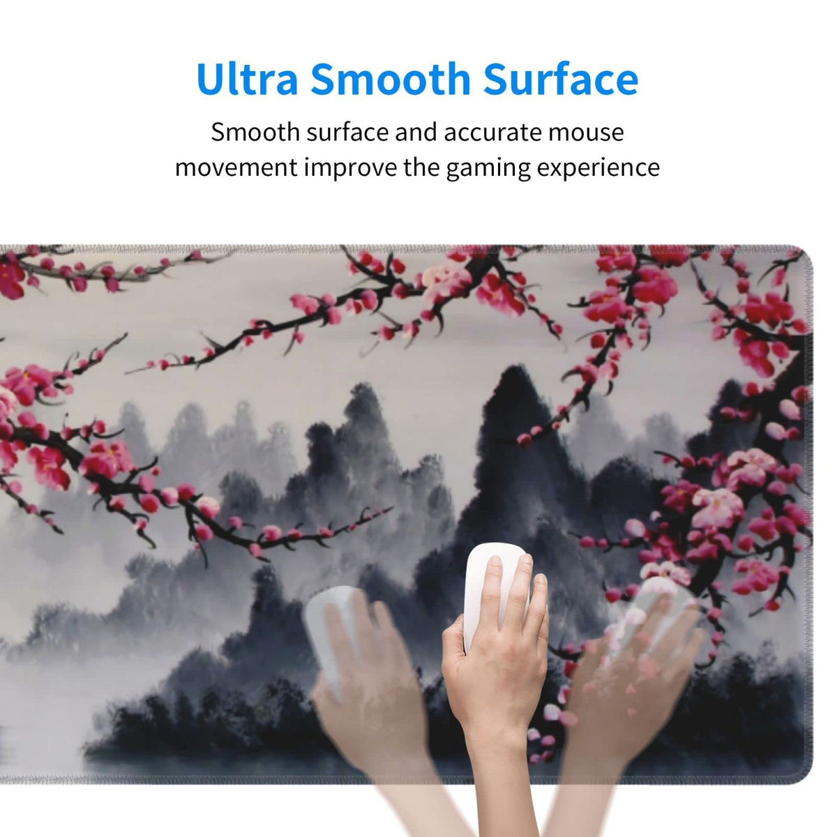 Japanese Sakura Watercolor Painting Extended Mouse Pad 31.5x11.8 Inch Cherry Blossom Flower