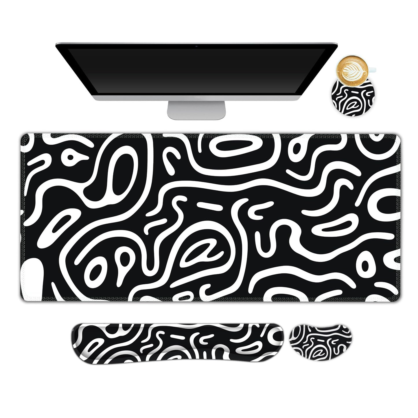 NXZGO Large Gaming Mouse Pad Set, 4 in 1 Extended Keyboard Desk Mat with Wrist Rest, Computer Game