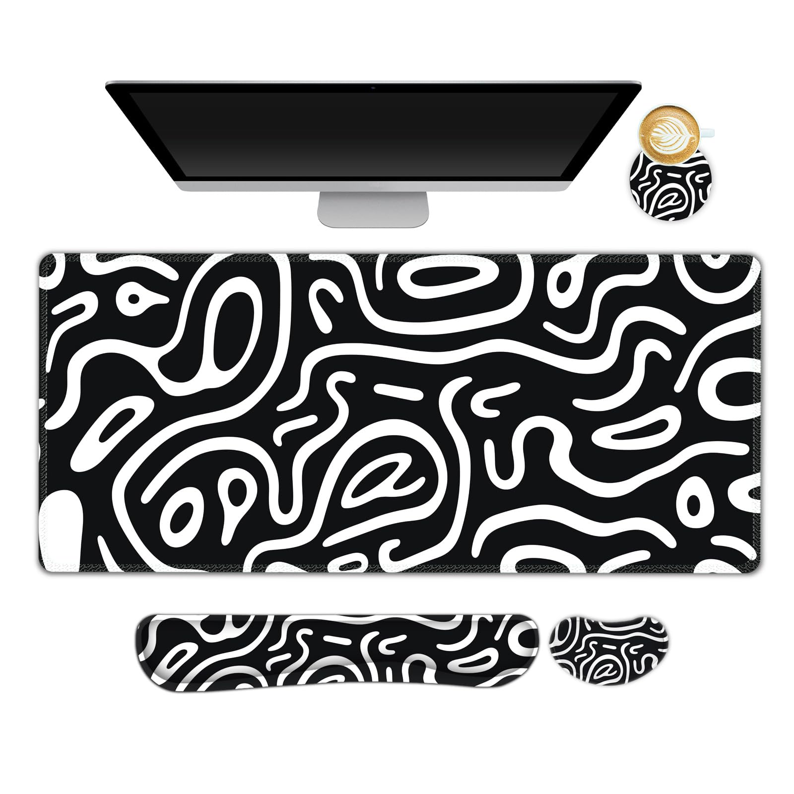 NXZGO Large Gaming Mouse Pad Set, 4 in 1 Extended Keyboard Desk Mat with Wrist Rest, Computer Game