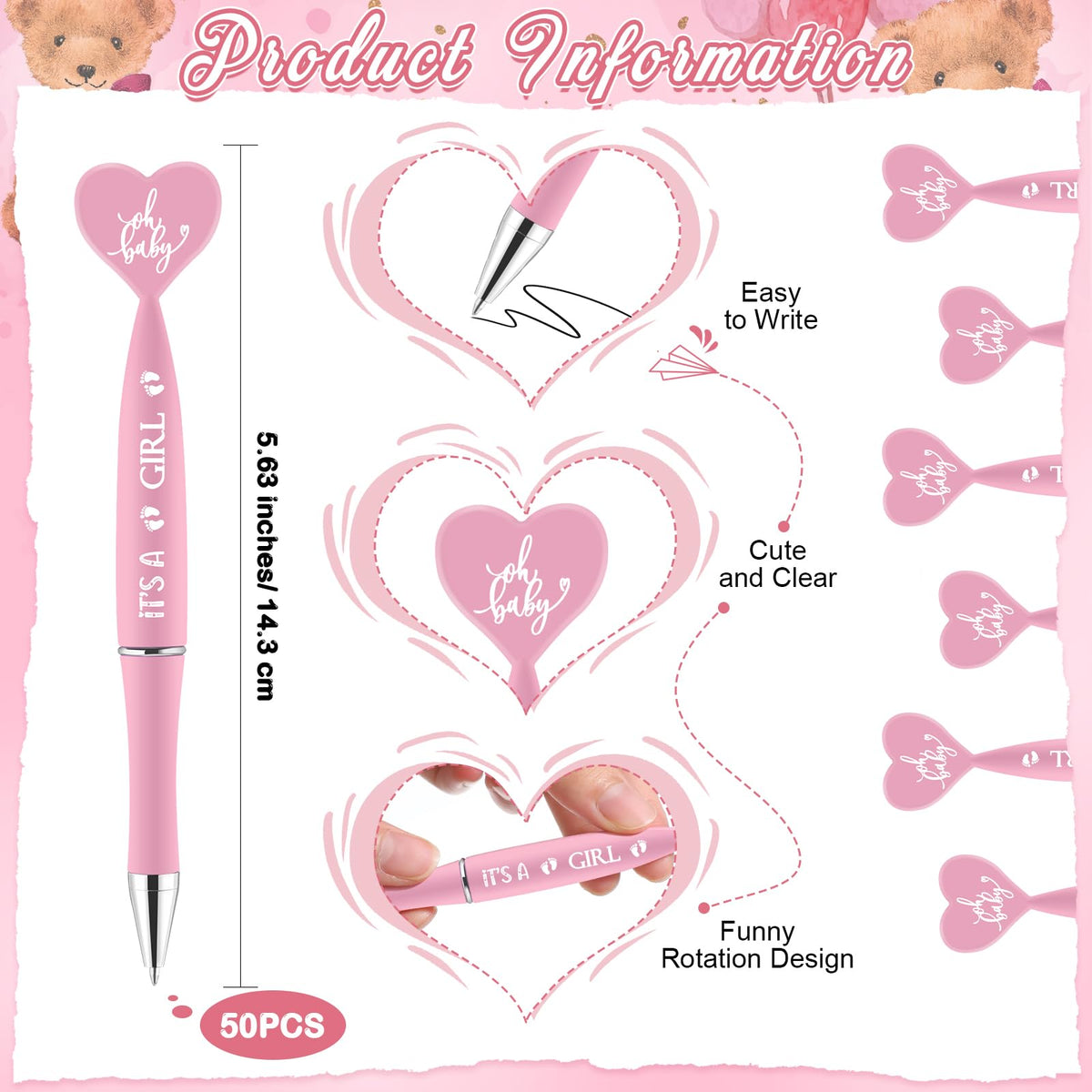 Qeeenar 50 Set Gender Reveal Gifts for Guests Baby Shower Favors, Pink