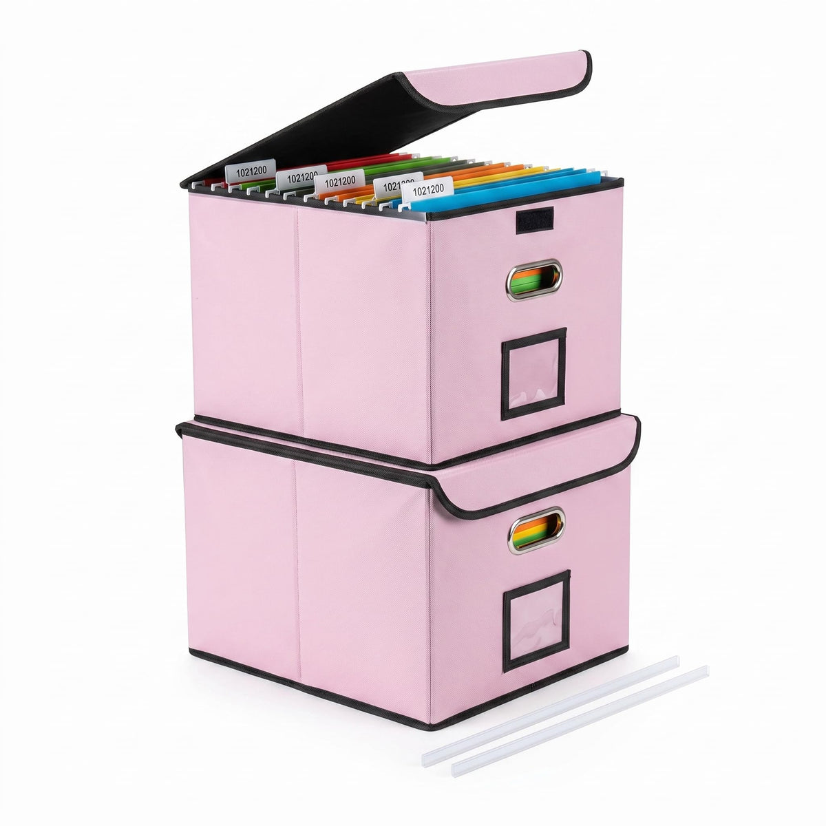 CADONO File Organizer Box with Lid (Pink, 14.9 x 12.59 x 10.8 inch, 2-Pack)