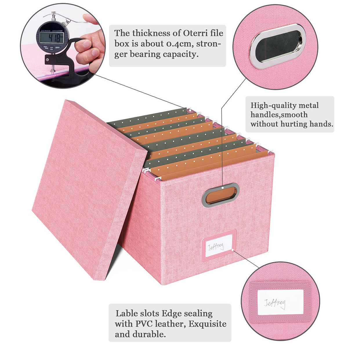 Oterri File Organizer, File Box, File Cabinet for Letter File Folder Storage, Portable Storage Bins
