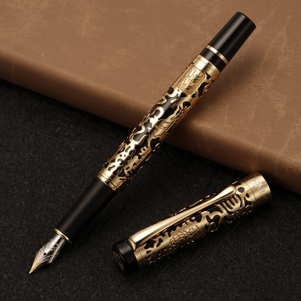 Vintage Jinhao 5000 Metal Fountain Pen Fine Nib 0.5mm Advanced Beautiful Dragon Texture Carving