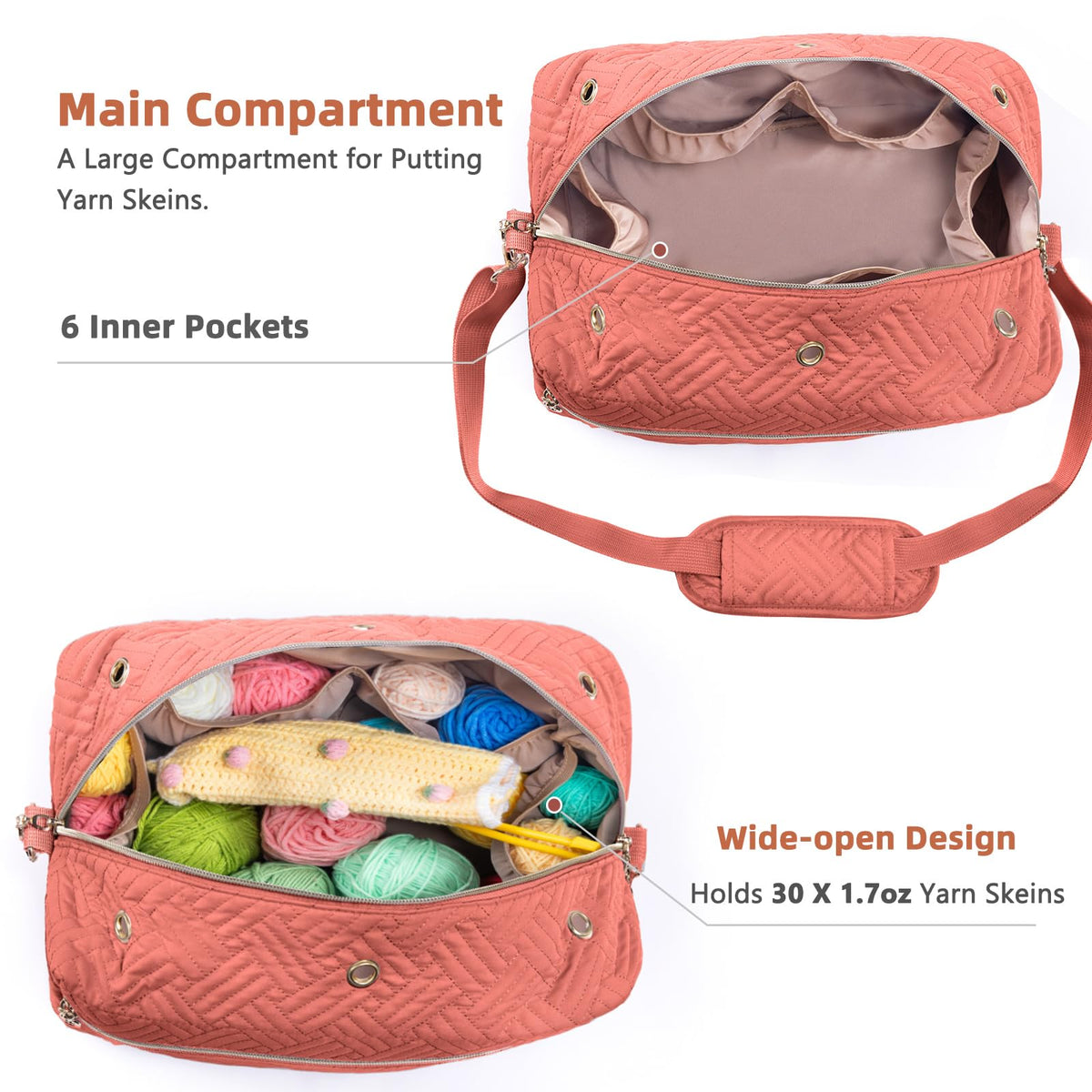 MYBAGZING Crochet Bag Yarn Storage Organizer for Knitting &Crochet Projects