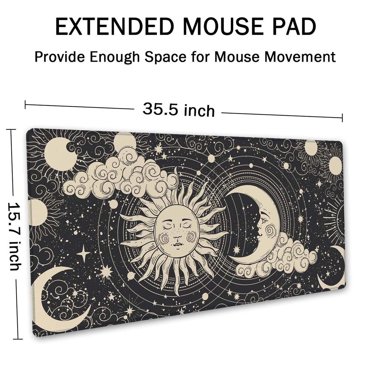 SSOIU Astrology Sun with Moon Mouse Pad 35.5 X 15.7 Inch XXL Black Full Desk Mousepad Extended