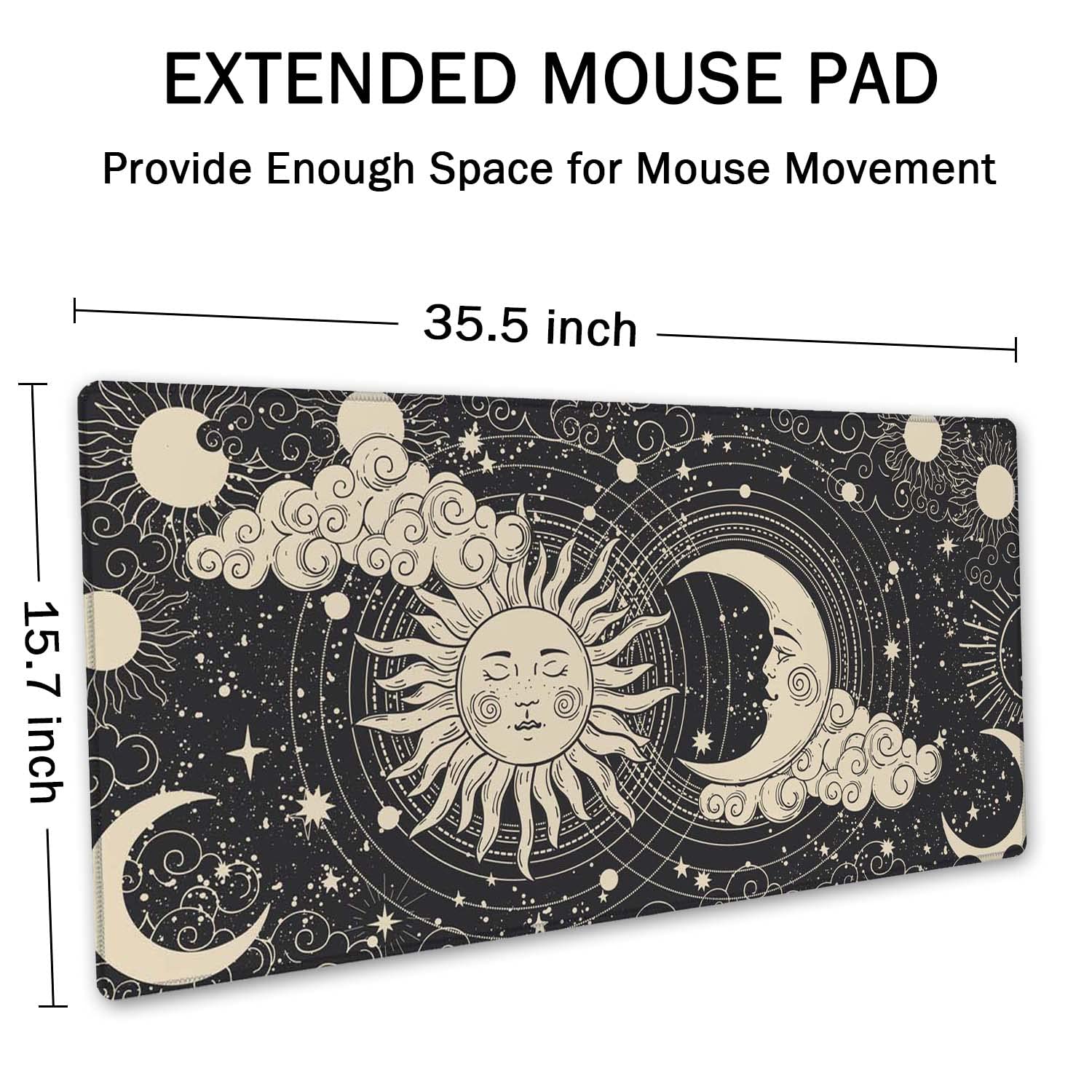 SSOIU Astrology Sun with Moon Mouse Pad 35.5 X 15.7 Inch XXL Black Full Desk Mousepad Extended
