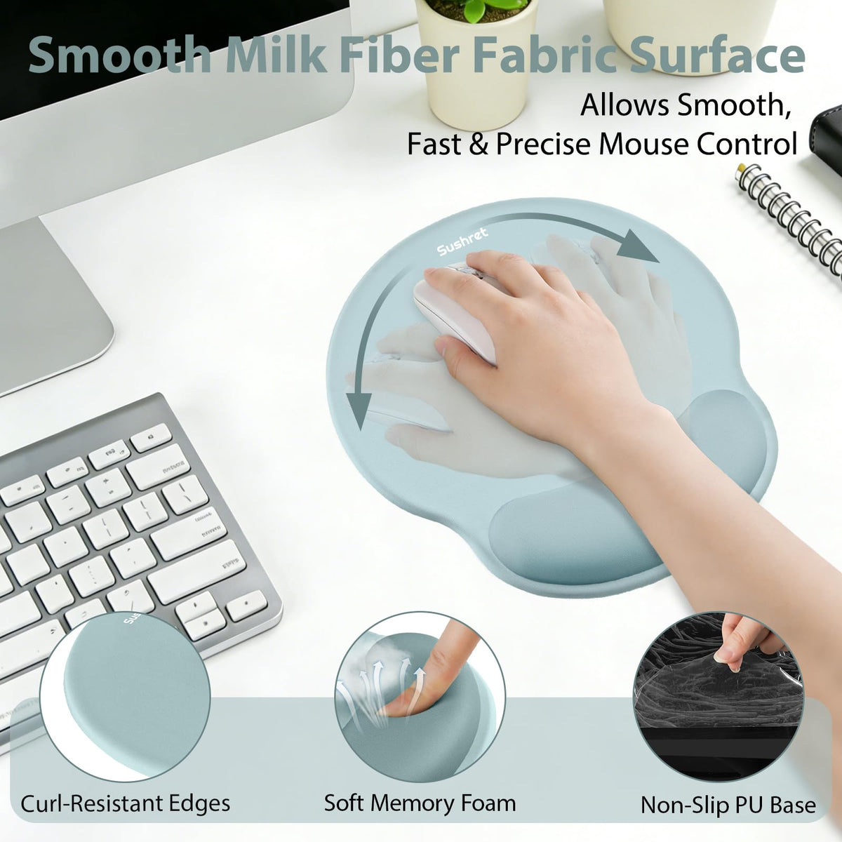 Sushret Mouse Pad and Keyboard Wrist Rest, 3-in-1 Gel Memory Foam Ergonomic Mouse Pad with Wrist