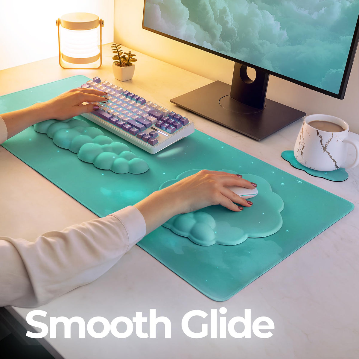 TheTrulyCharter Premium Quality Cloud Wrist Rest Keyboard & Mouse Pad Set – Ergonomic Memory Foam