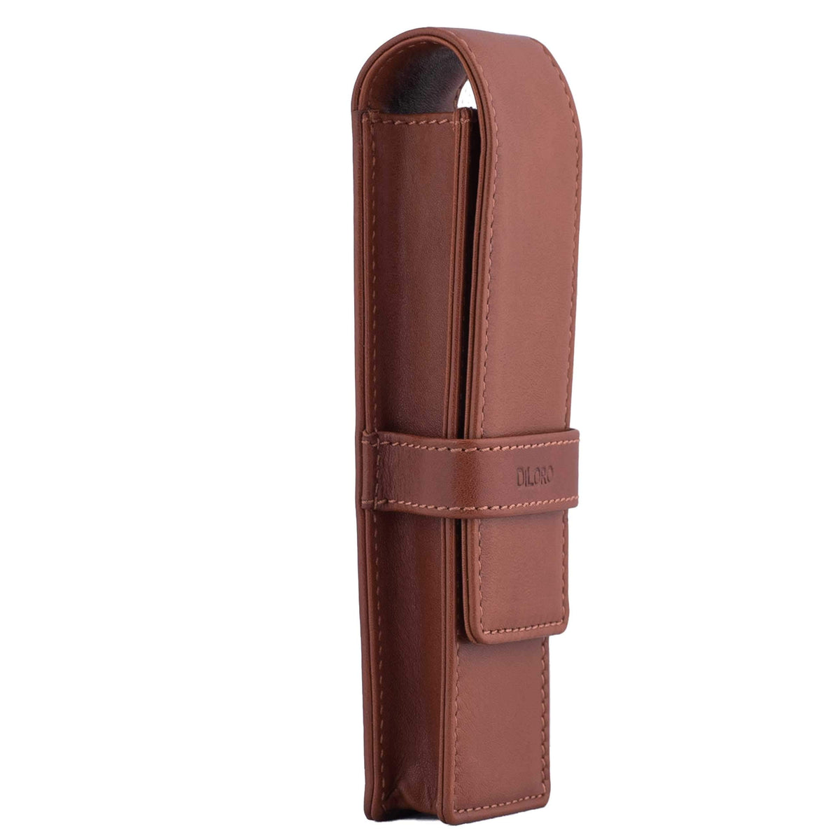 DiLoro Leather Double Pen Case Pencil Pouch Holder for Two Fountain Pens Ballpoint Rollerball and