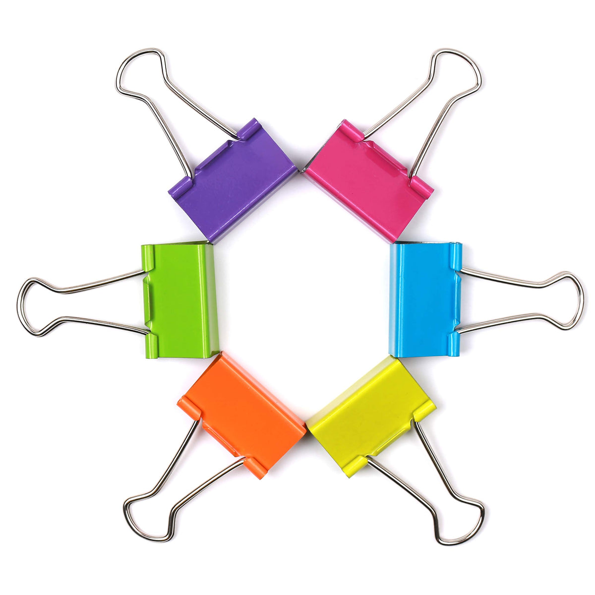 Office Style Medium Sized Binder Clips with Clear Plastic Storage Container - 12 Pieces - Large