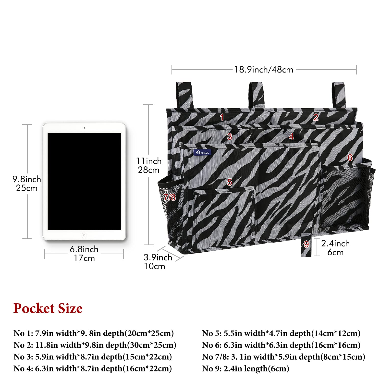 Surblue Bedside Caddy Hanging Organizer Storage Bag Pocket for Bunk, Hospital, College Dorm Rooms