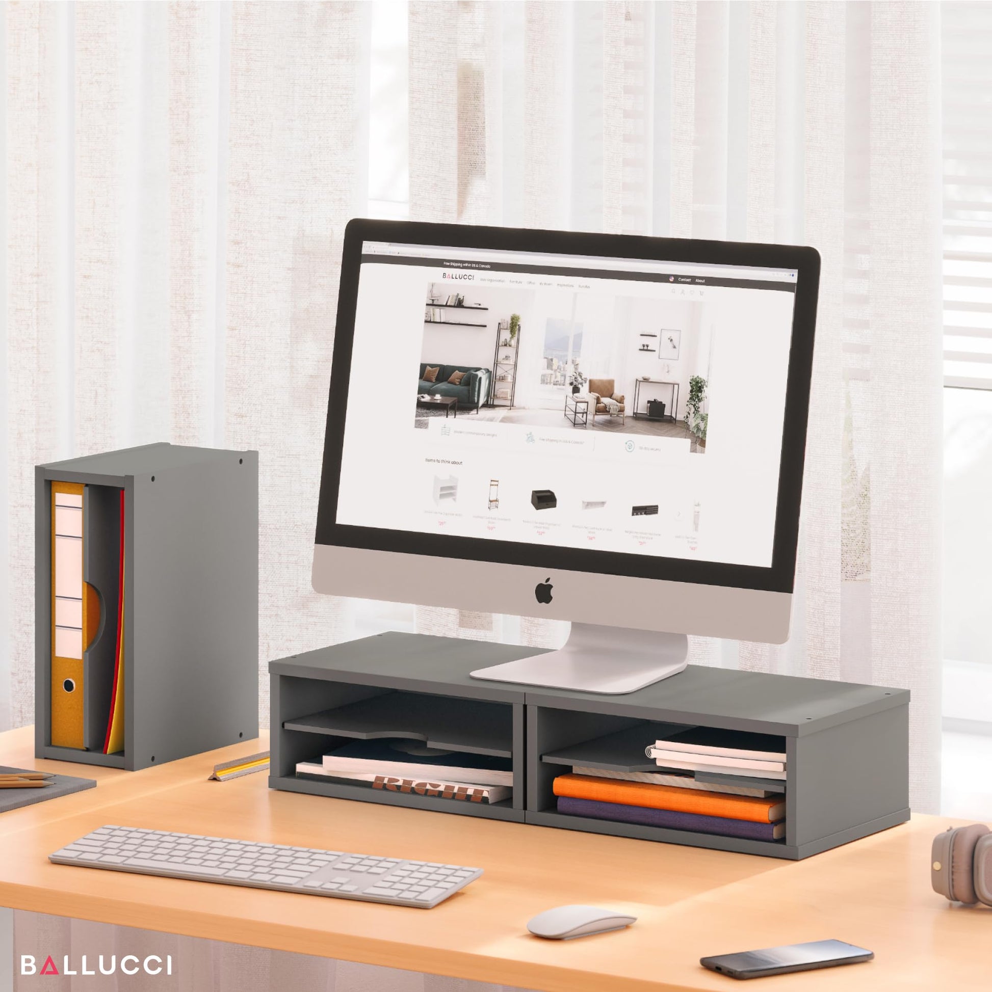 Ballucci File Organizer, 2-Tier Document Paper Sorter, Stackable Wood Desk Organizer Mail Holder