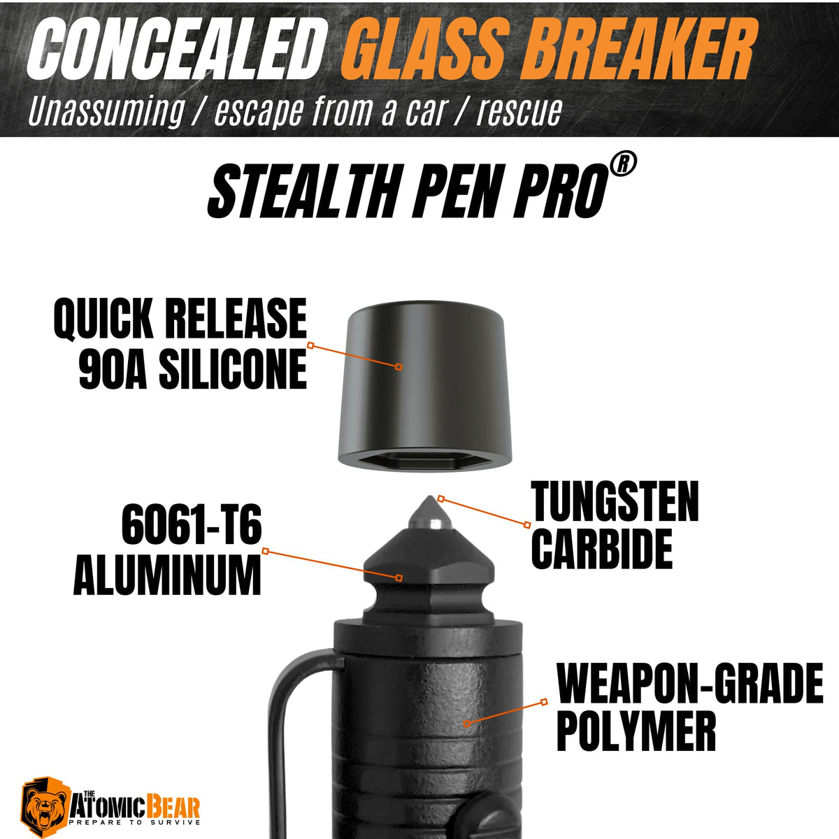 The Atomic Bear Stealth Pen Pro Tactical Pen for Self Defense - Enhanced Writing Survival Pen with