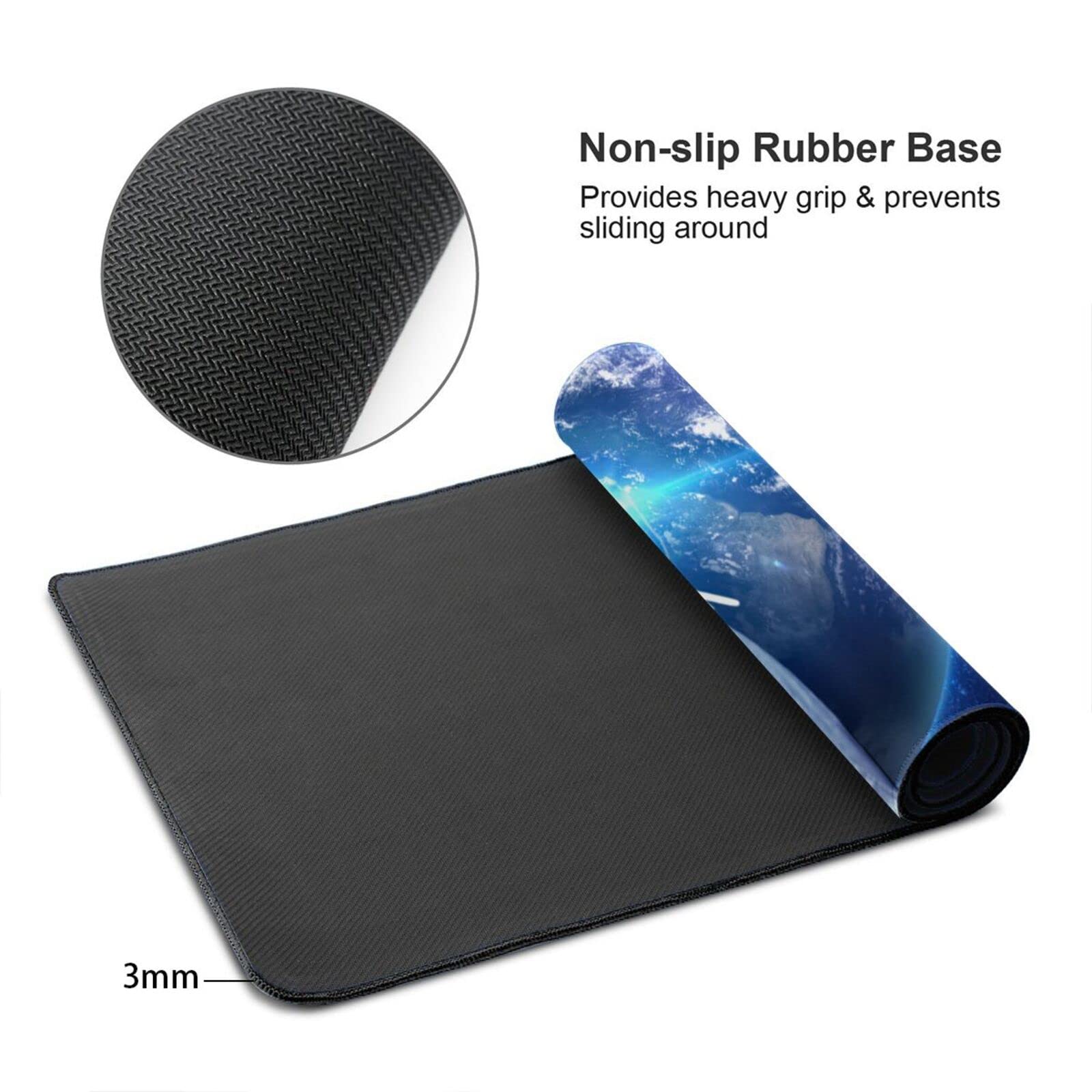 Aesthetic Funny Space Cat Mouse Pad Design Desk Mat 35.4x15.7 Inch Large Mousepad with Stitched