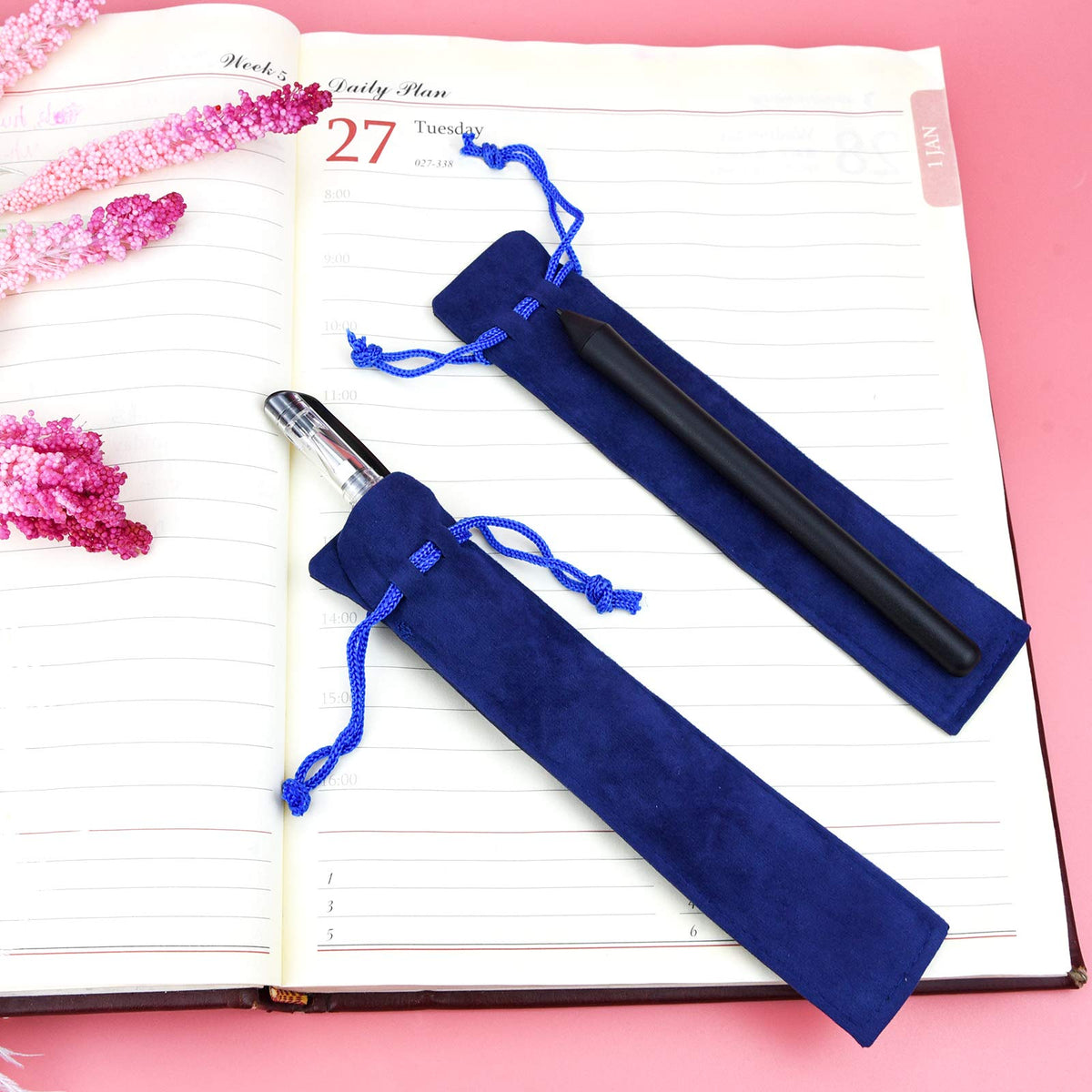 SUMERSHA 100pcs Velvet Pen Pouch Drawstring Pen Bag Single Pen Sleeve Holder for Office Business