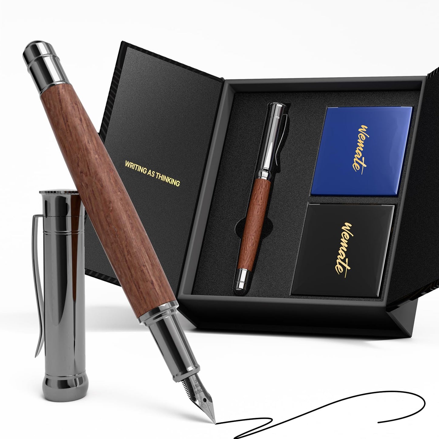 WEMATE Fountain Pen Set for Writing, Fine Nib, Red Oak