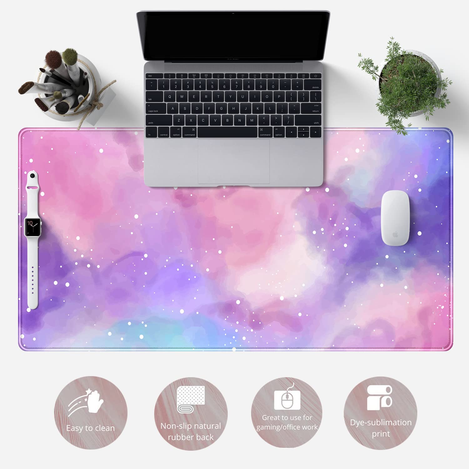 Desk Pad Purple Starry Sky Cute Gaming Mouse Pad Galaxy Gamer Girl Cute Pink Desk Decor Keyboard