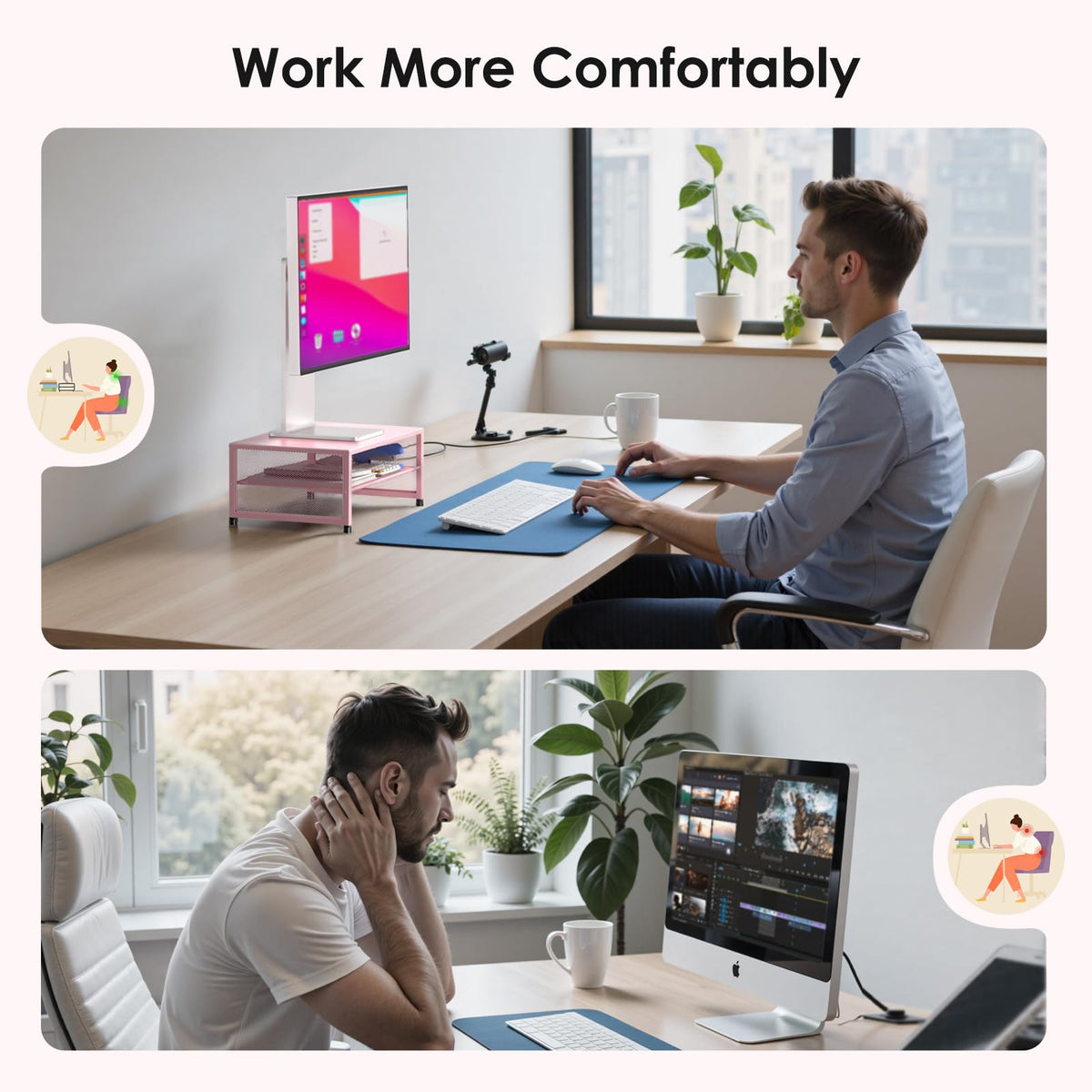 ECOLOVI 2-Tier Computer Monitor Stand Riser, Printer & Laptop Stand, Office Desk Accessories