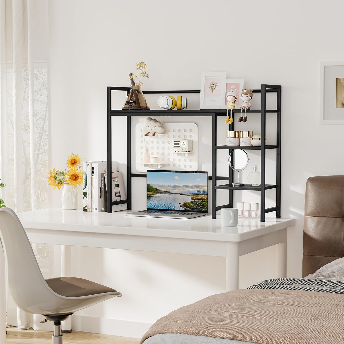 Snughome Desk Shelf, 38.6" Desk Hutch for Computer Monitor, Desktop Organizer Shelf, 4 Tier Desk