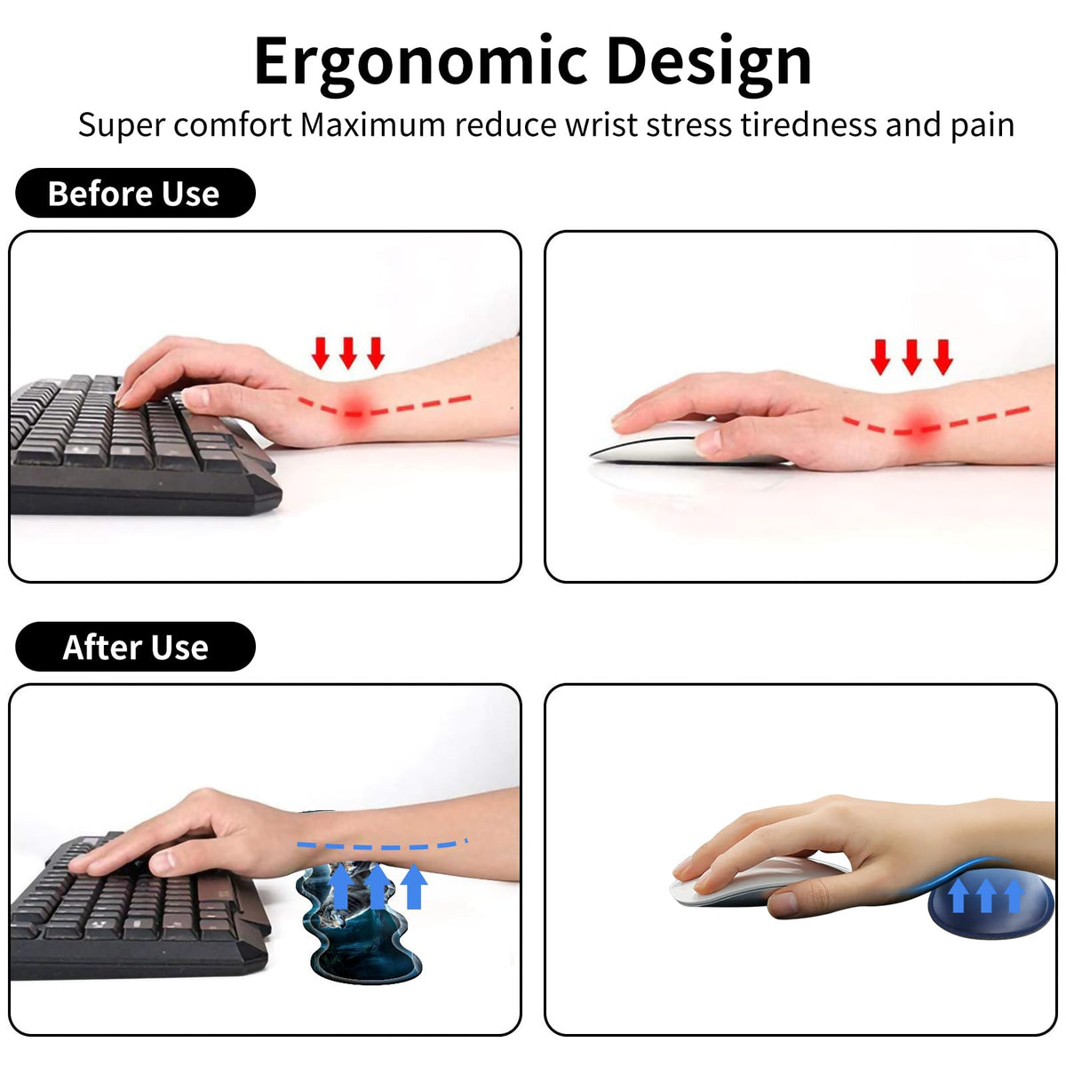 Gaming Mouse Pad Set with Wrist Support, 31.5"x11.8" Large Non-Slip Desk Mat, Ergonomic Keyboard