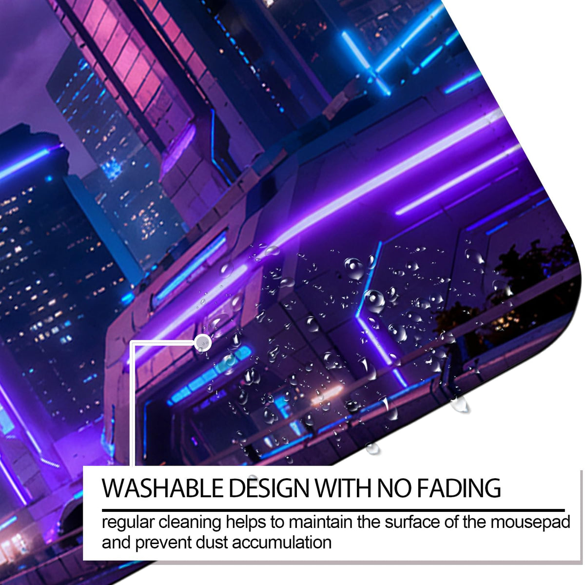 JIANG100 Cyberpunk City Scene Gaming Desk Mat, Extended Mouse Pad, Purple