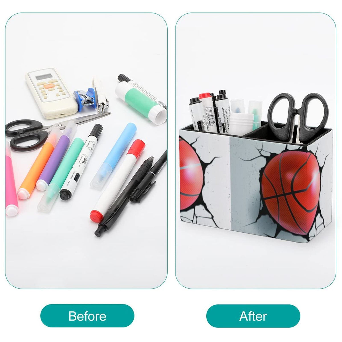 Niapessel Pencil Holder for Desk, Basketball Ball Pen Holder Storage Desktop Pen Organizer Desk