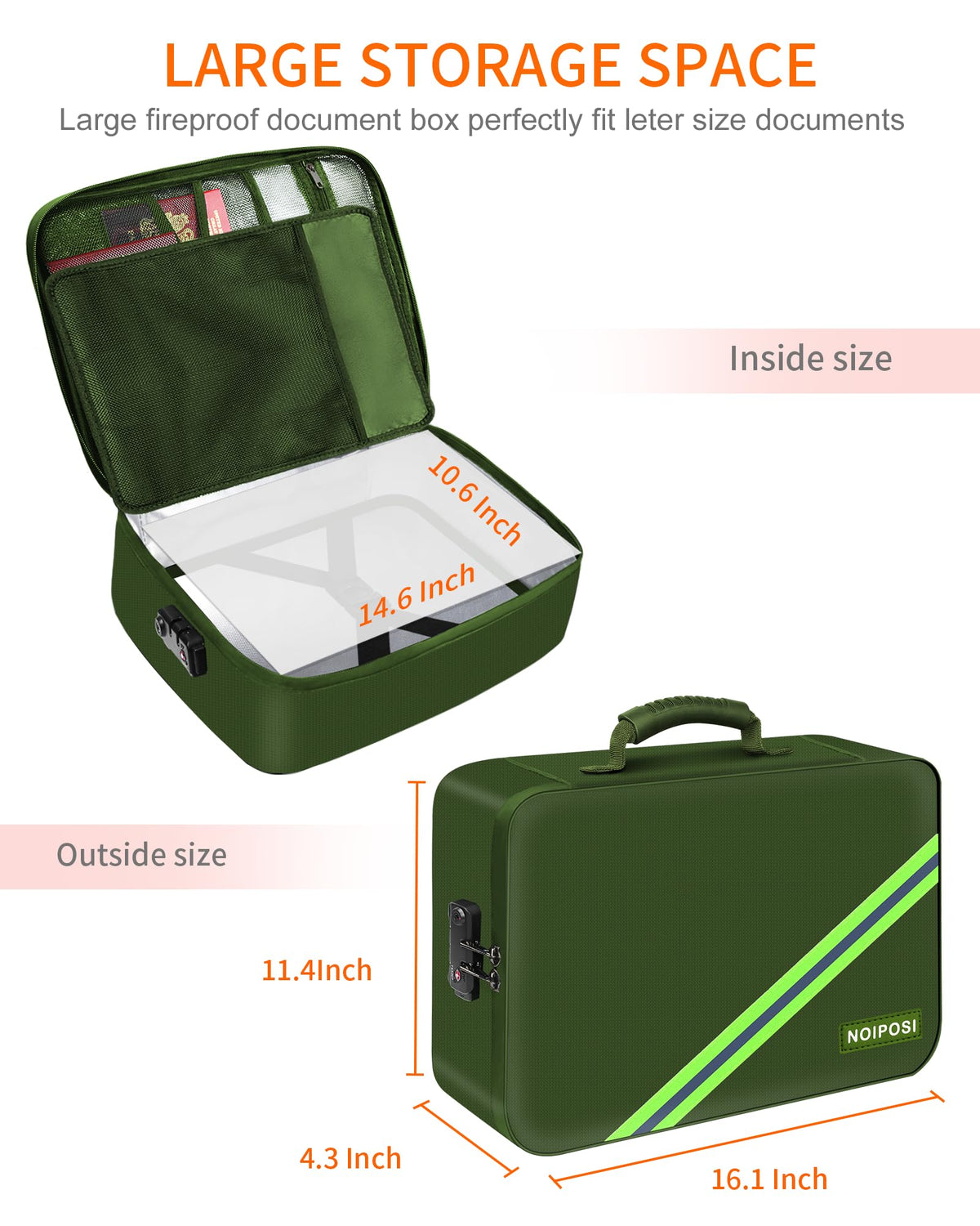 Noiposi 5200℉ Fireproof Document Box with Lock 16.1"x11.4"x4.3"