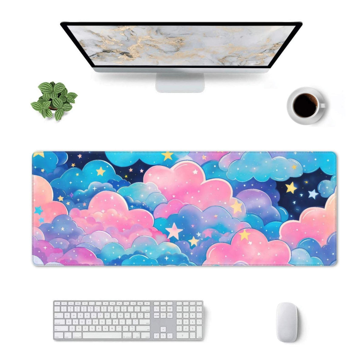TOXXU Pink Cloud Large Gaming Mouse Pad with Anti-Slip Base for Keyboard, Kawaii Colorful Extended